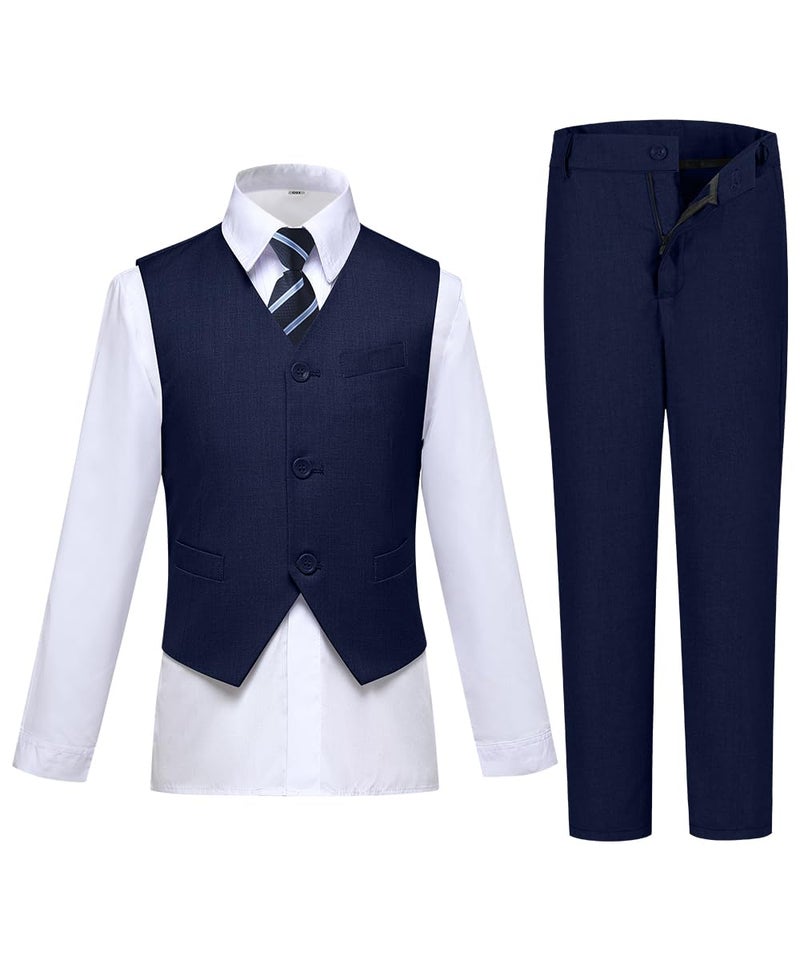 Visaccy Boys Suit,Toddler Formal Suits with Vest Pants Shirt and Tie Navy Suits Size 10 - Image 3